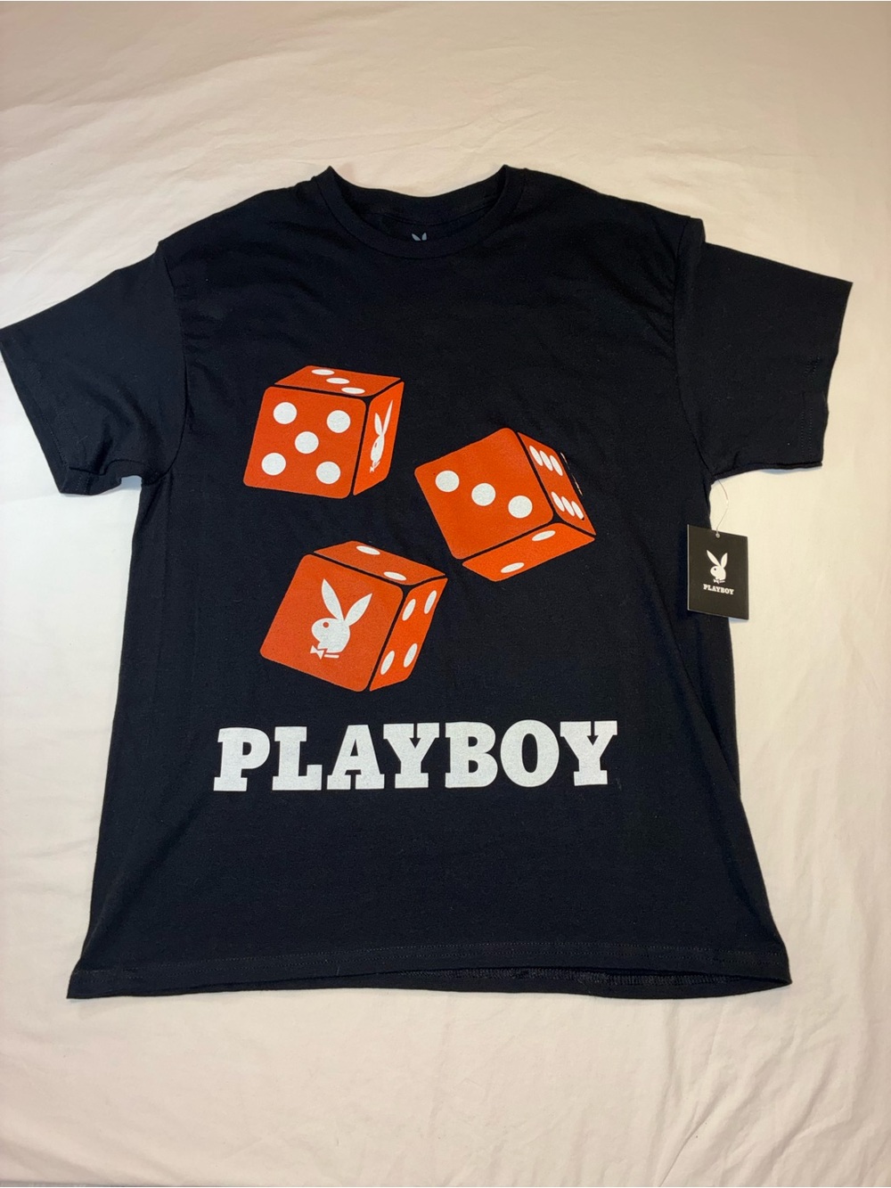 PLAYBOY Black and White Branded Hang Tag Tee